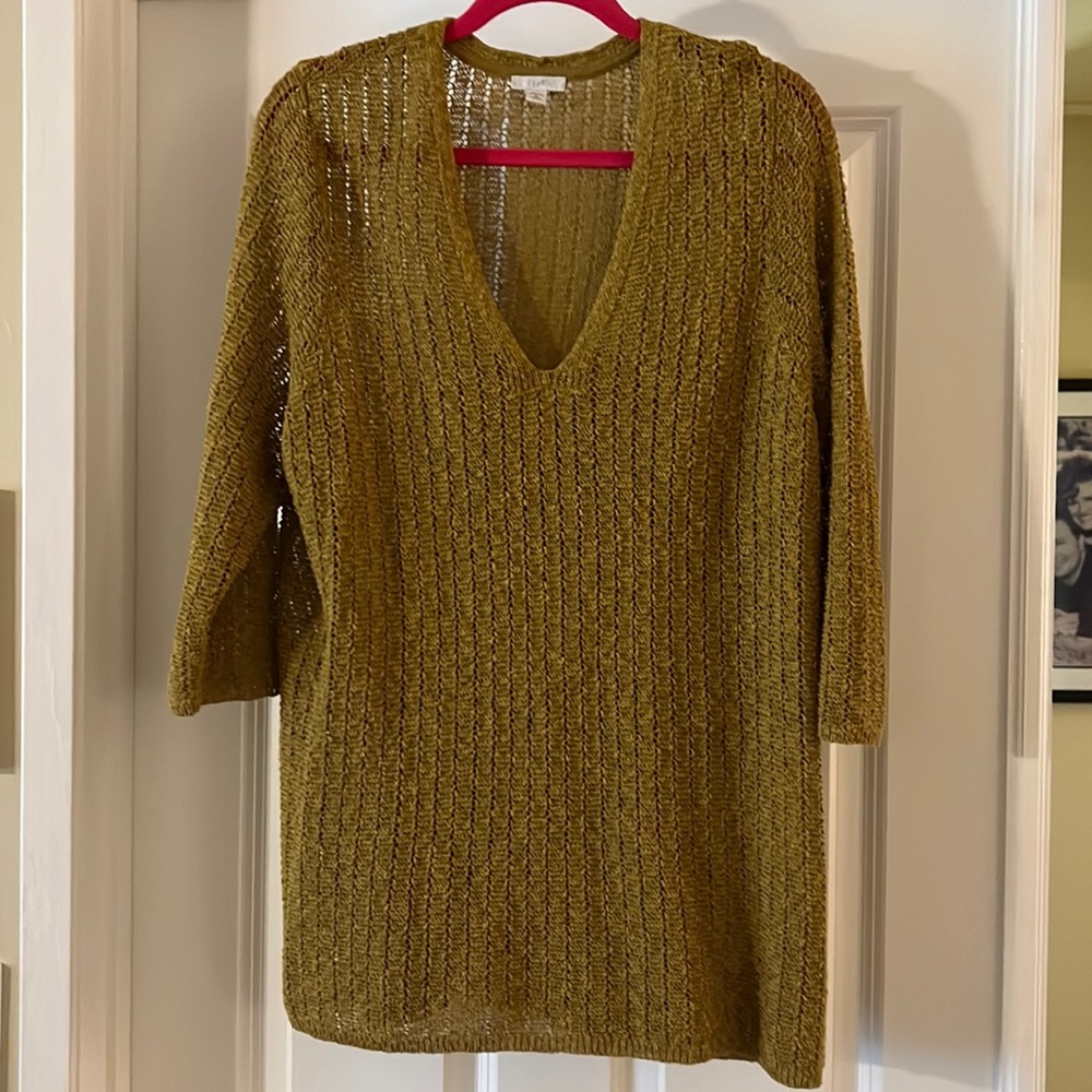 J Jill Women’s Lightweight Cotton Sweater XL in Mustard Gold Brown